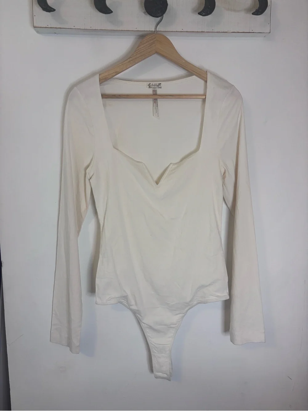 NWOT Free People Zoe Ivory Notch-Neck Long Sleeve Bodysuit